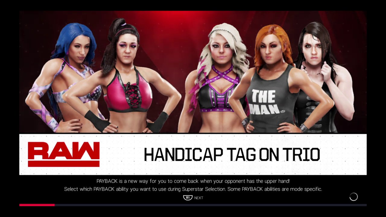 WWE 2K19 Bayley,Sasha Banks VS Becky Lynch,Alexa Bliss,Nikki Cross 2 VS 3 Handicap Elimination Match