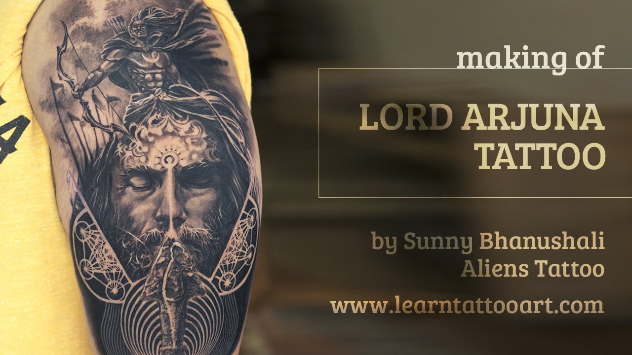 Portrait Realism Tattoo - Making of Lord Arjuna Tattoo by Sunny Bhanushali - Double Exposure Tattoo
