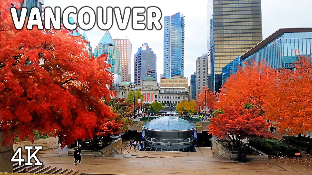 🇨🇦 【4K】🍁🍁🍁  Downtown Vancouver BC, Canada. Rainy and Sunny at the Same Time.  November 2023.