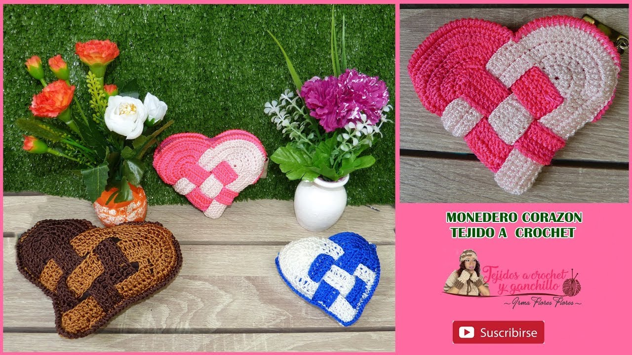 MONEDERO CORAZÓN TEJIDO A CROCHET /  REALIZADO CON HILOS CLAVE