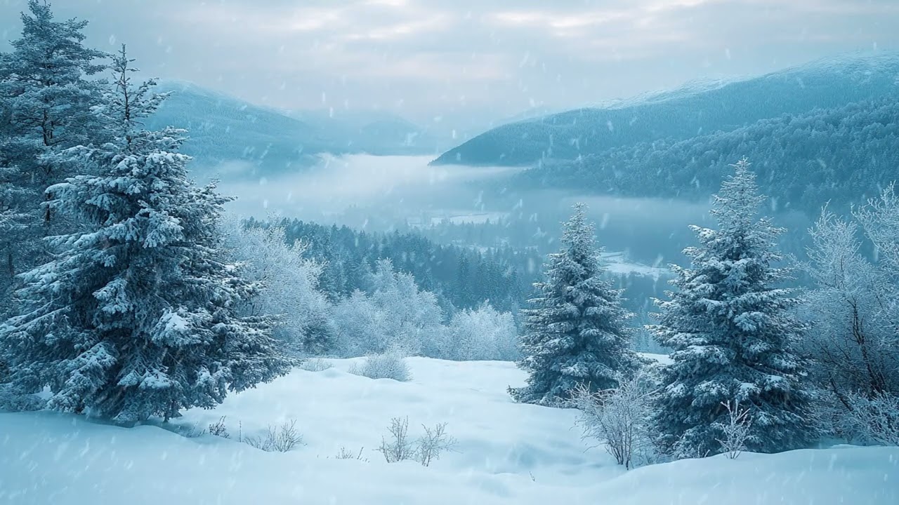 Deep Winter Night Snowfall | Peaceful Snow Sounds in a Quiet Moutain for Sleep and Relaxation