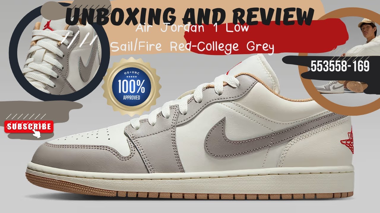 Air Jordan 1 Low Sail/Fire Red-College Grey 553558-169 A Smooth OG/Unc Approved Pair