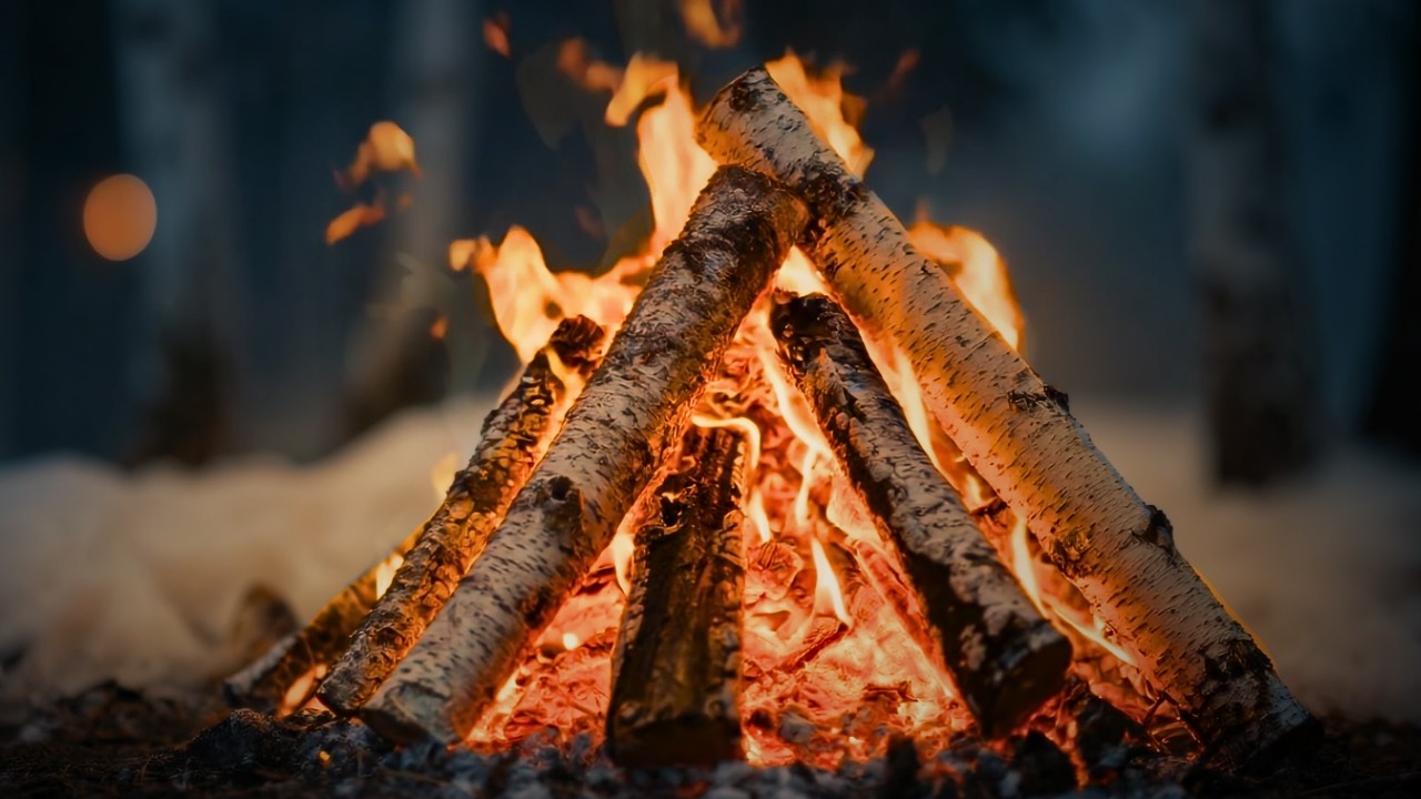 Winter Campfire Under Snow ❄️🔥 10 Hours of Cozy Crackling Fire for Deep Sleep (No Music)