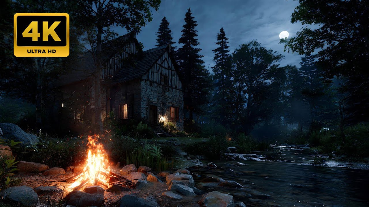 🔥 ASMR Fireplace in the Forest by the River 💧 | Calm Your Mind