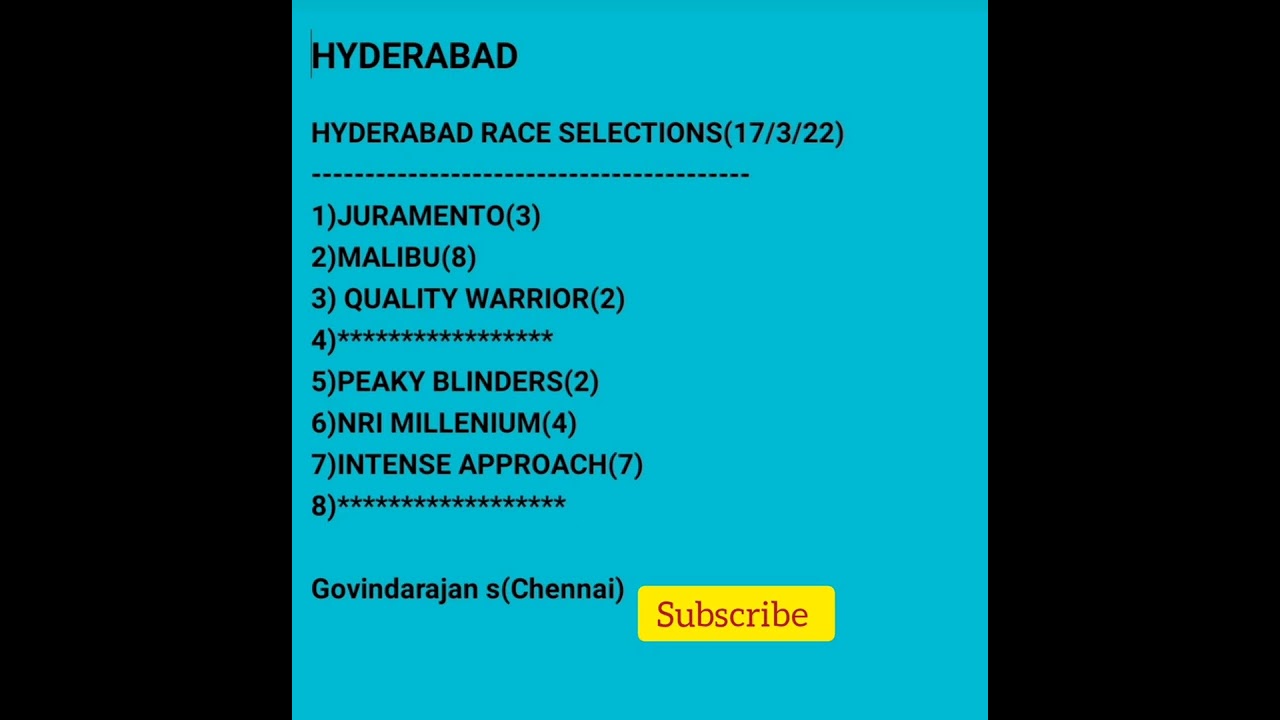 HYDERABAD RACE SELECTION (17/03/22)@allindiaracechannel