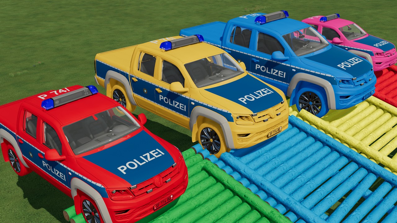 Police Cars For Kids Parkour : HUGE POLICE PICKUPS ON TRUCKS ?