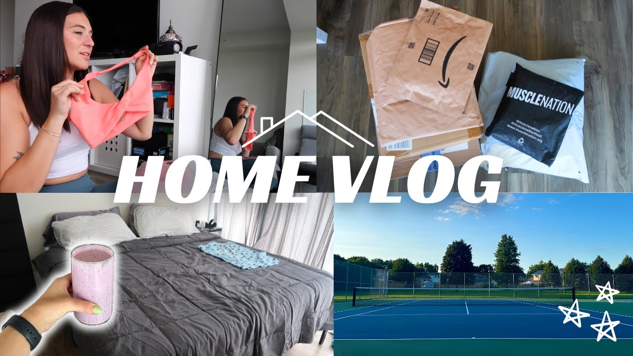 HOME VLOG: day as a content creator, amazon unboxing, new bedding, working from home, playing tennis