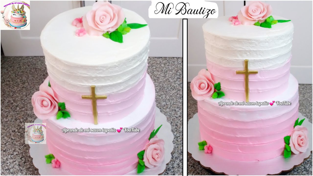 como hacer un pastel de dos pisos  para Bautizo , pastel de bautizo para niña