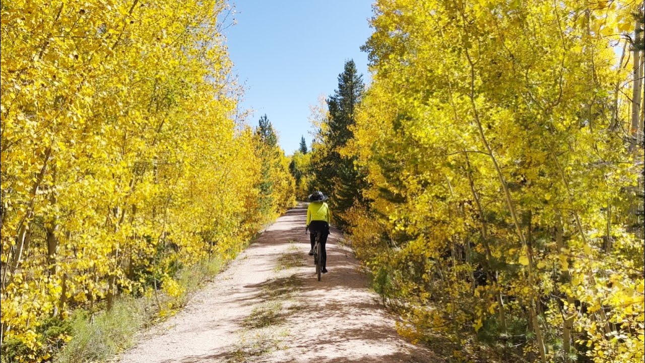 Biking Medicine Bow Rail Trail in Wyoming with Autumn Leaves Changing