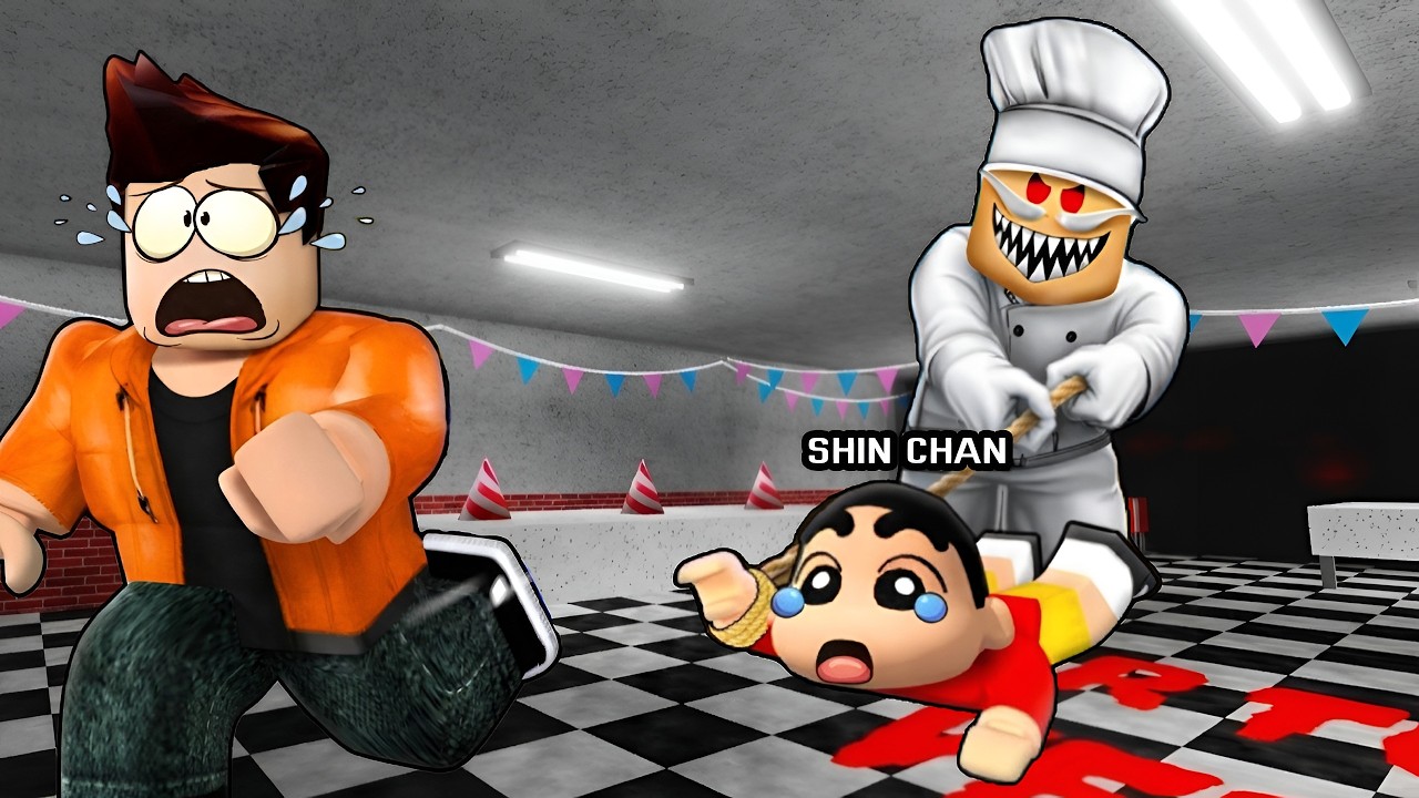 ShinChan Captured By Dangerous Pizza Man In Roblox !! Papa Pizza Pizzeria