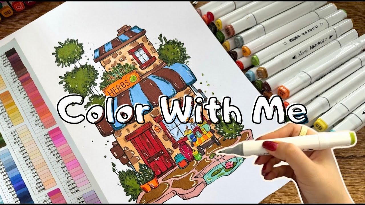 Color With Me ASMR ^0^  Coloring a Cozy Shop | Marker Illustration & Art Timelapse