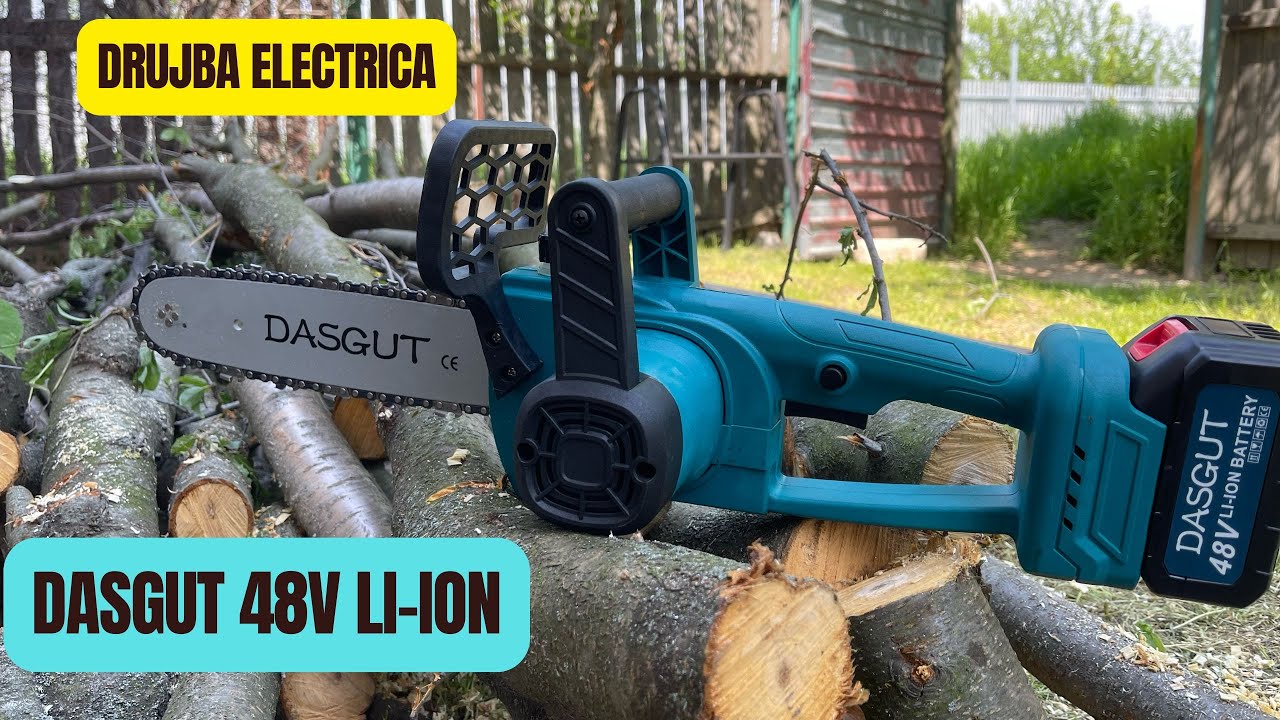 Drujba electrica cu acumulator, 48v, lant si lama de 12inch, fierastrau cu 2 acumulatori