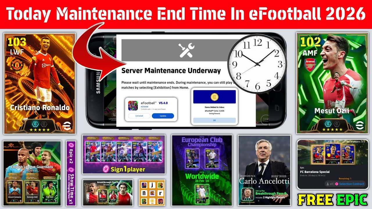 Время окончания технического обслуживания сегодня в eFootball 2026 Mobile | Техническое обслужива...