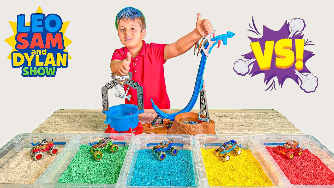 Monster Jam Dunk Tank Mud Blasters! Color Changing Monster Trucks | Learn Colors