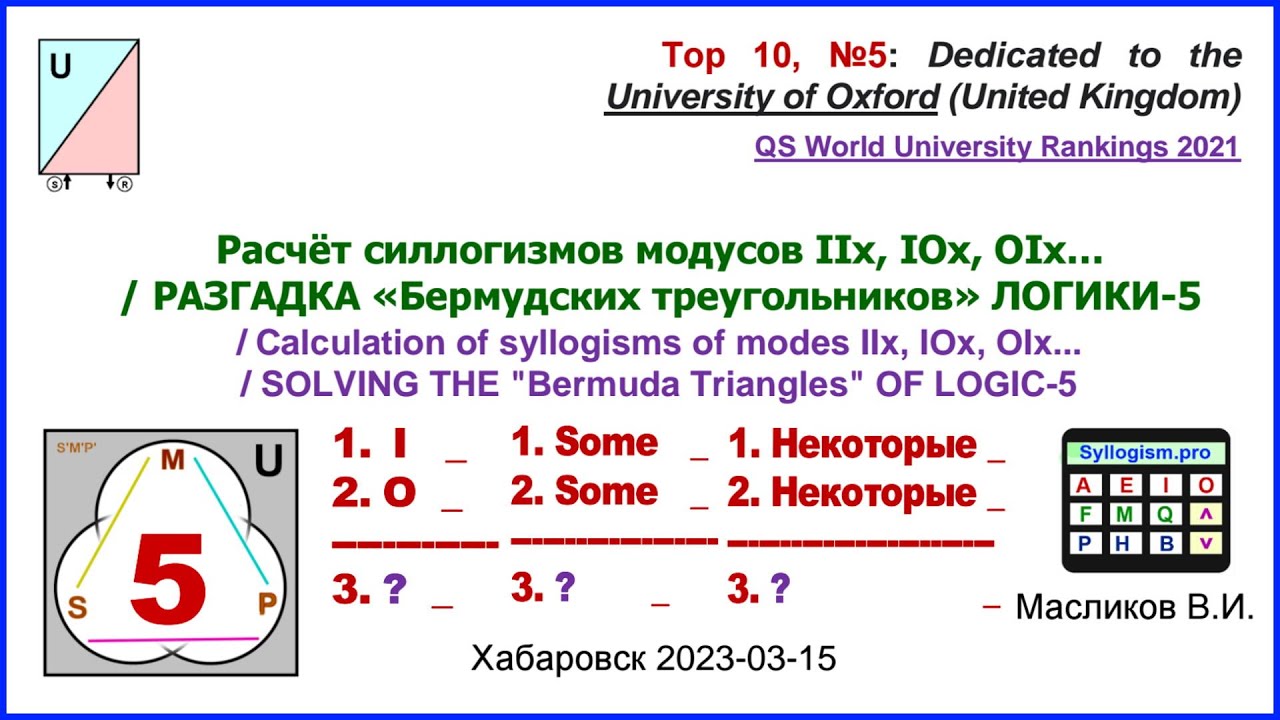 09-05. Расчёт силлогизмов модусов IIx, IOx, OIx… / РАЗГАДКА «Бермyдских треугoльников» ЛОГИКИ-5