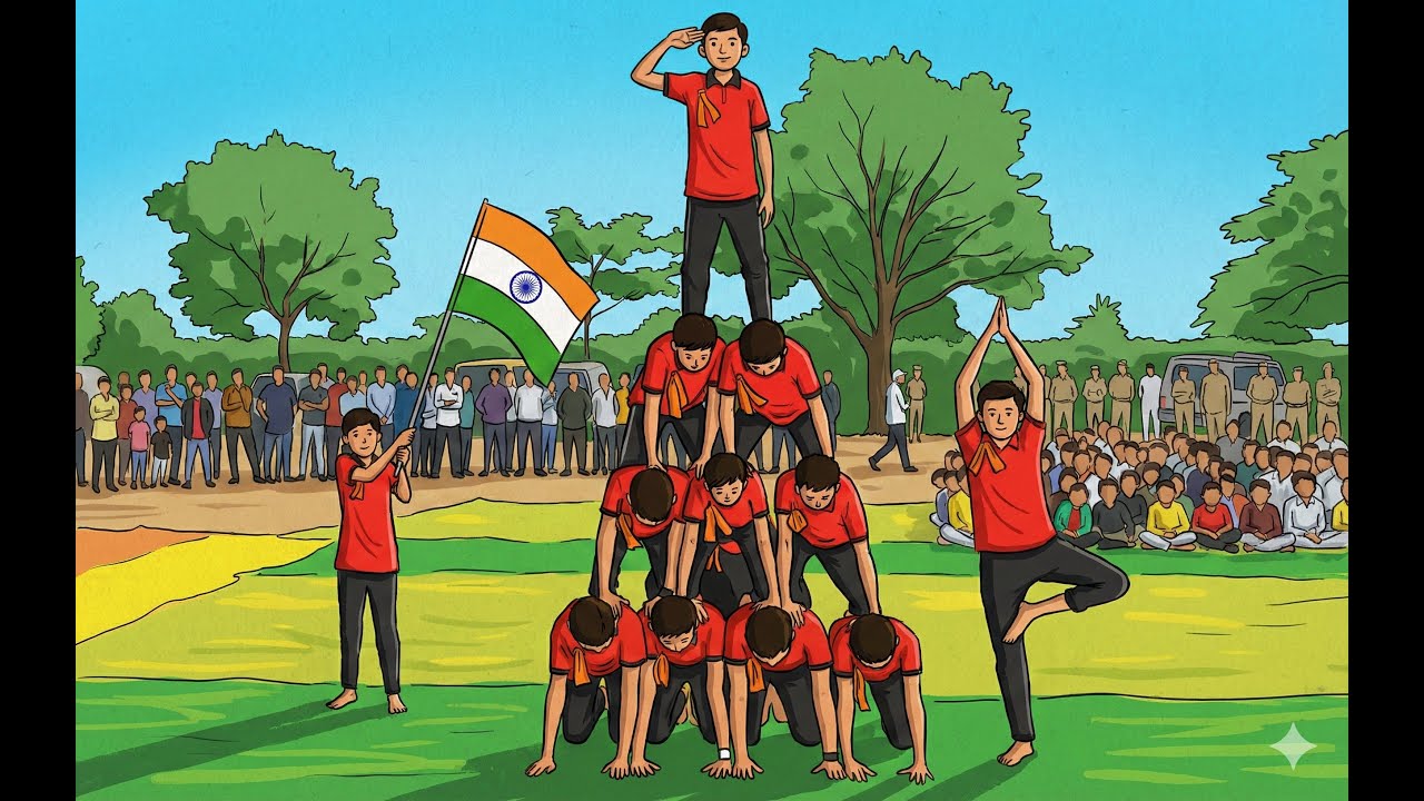 Patriotic Pyramid Performance by School Students. Vande mataram. Piramid.Republic Day Celebration |