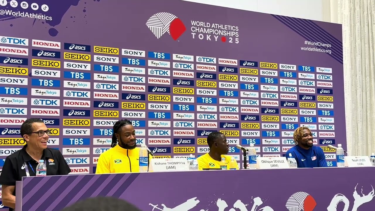 OBLIQUE SEVILLE, KISHANE THOMPSON, NOAH LYLES PRESS CONFERENCE | TOKYO WORLD CHAMPIONSHIPS 100M