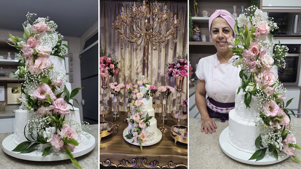VÍDEO SEM EDIÇÃO BOLO PARA 120 PESSOAS /BOLO DE 4 ANDARES / AULA COMPLETA @PARISCAKEDESIGNER