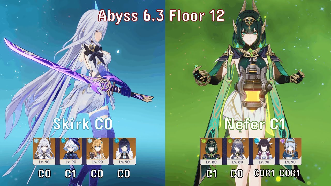 Skirk C0 Double Hydro & Nefer C1 w/Ineffa - Abyss 6.3 Floor 12 w/9 Stars