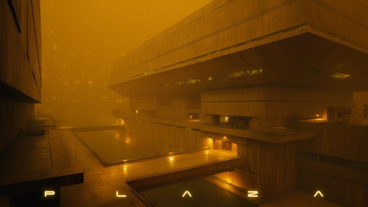 PLAZA: Blade Runner Ambience & Rain | Chill Focus & Sleep Cyberpunk Ambient City | 4K | 2 Hours