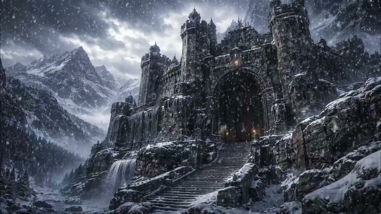 Medieval Castle of The Lord of the Rings - AMBIENCE - the sound of wind, snow and stream sounds