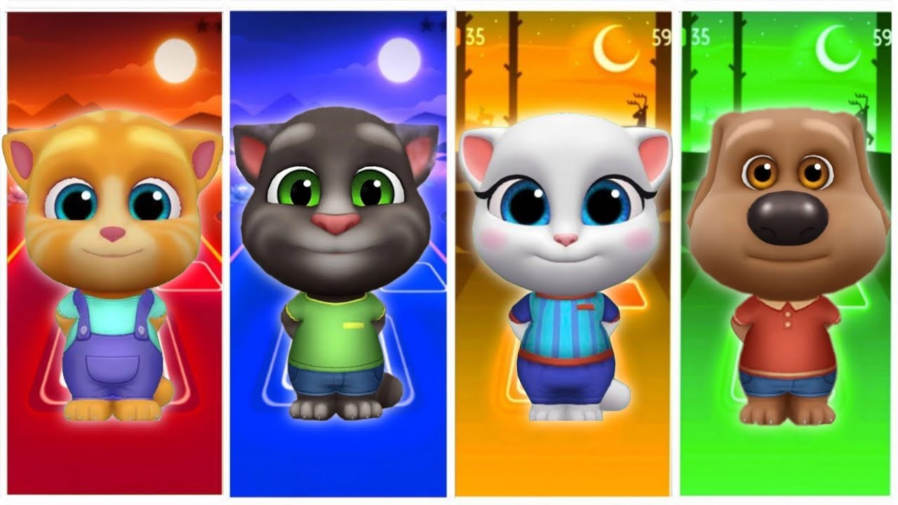 Talking Tom friends - Angela vs Tom vs Ben vs Gringer | Tiles Hop EDM Rush