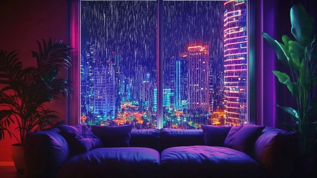 Relaxing Zen Melodies with Soothing Low Frequency & Rain Sounds for Deep Sleep - Cyberpunk Neon City