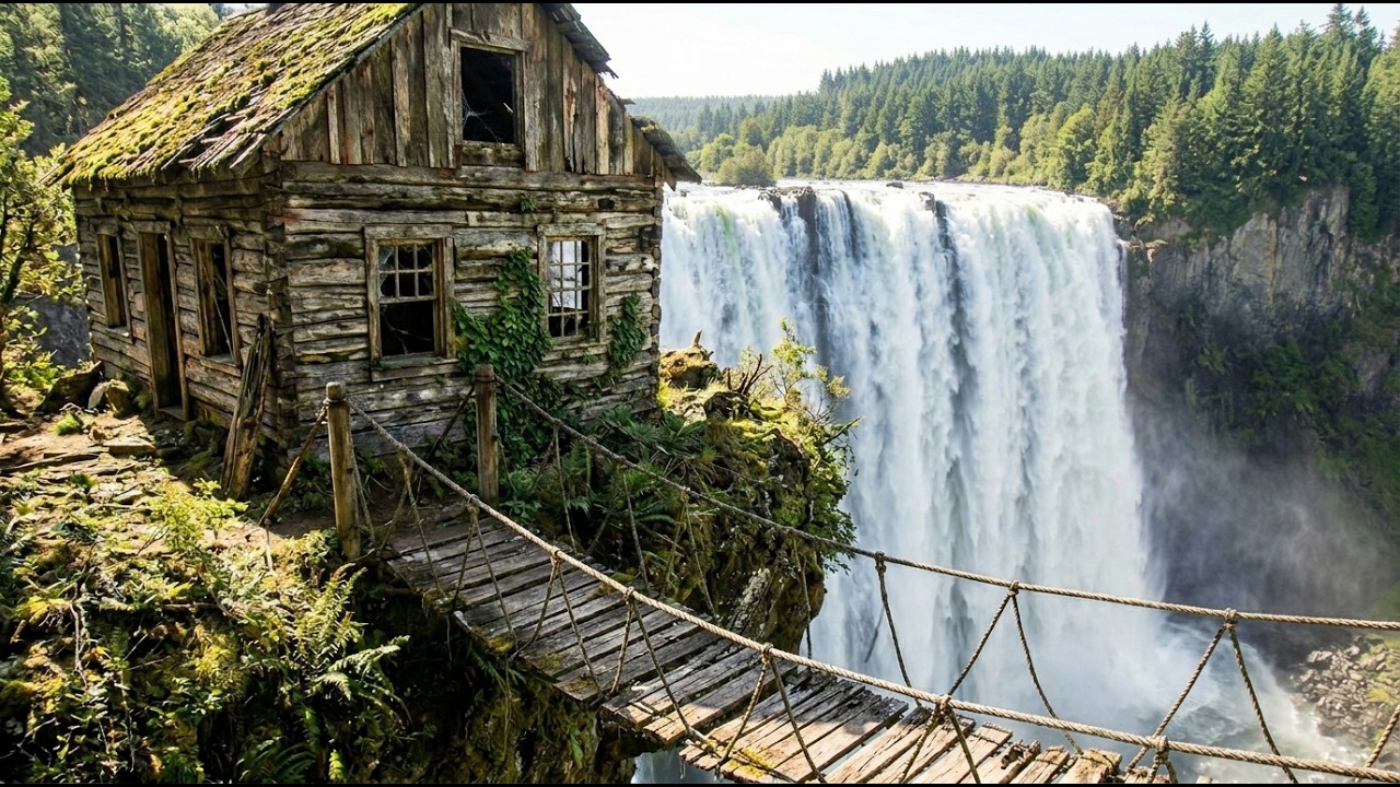 I Found an Abandoned Hut beside The Waterfall and Turned it Into the Modern House (ASMR)
