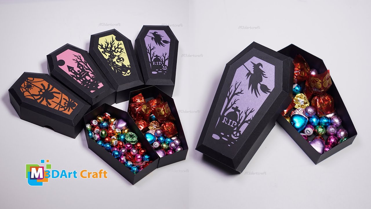 How to make Coffin Box with SVG Templates Cricut Projects, Halloween Scary Coffin Papercraft