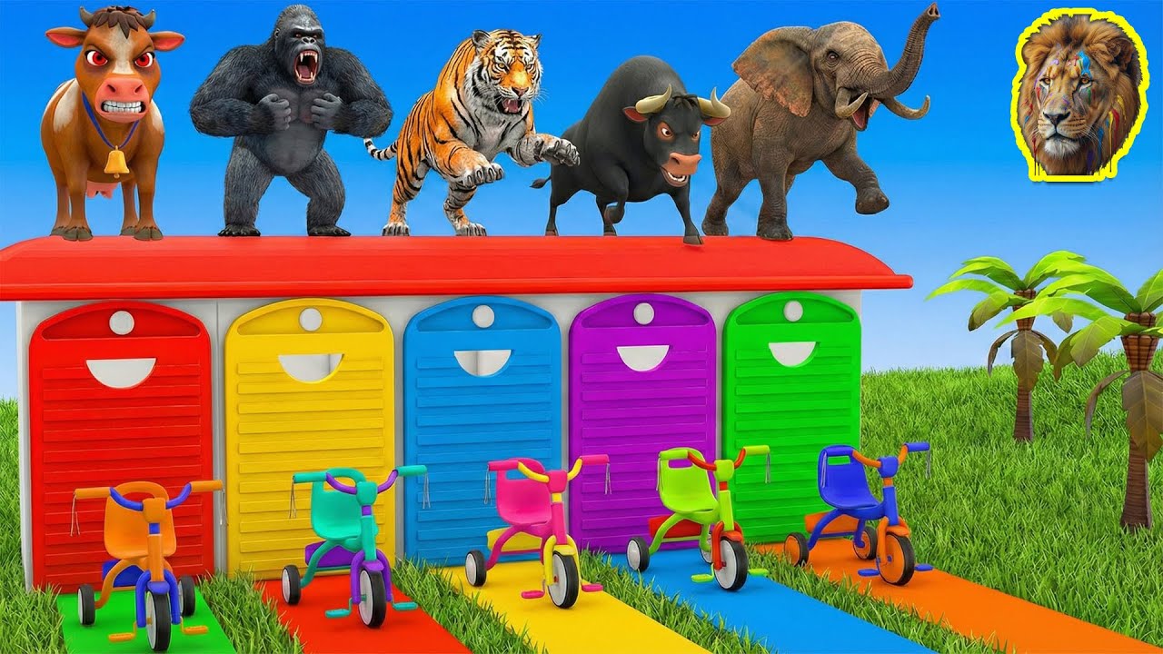 Long Slide Game with Cow Elephant Gorilla Hippopotamus Tiger 3d Animal Game Funny 3d Animals