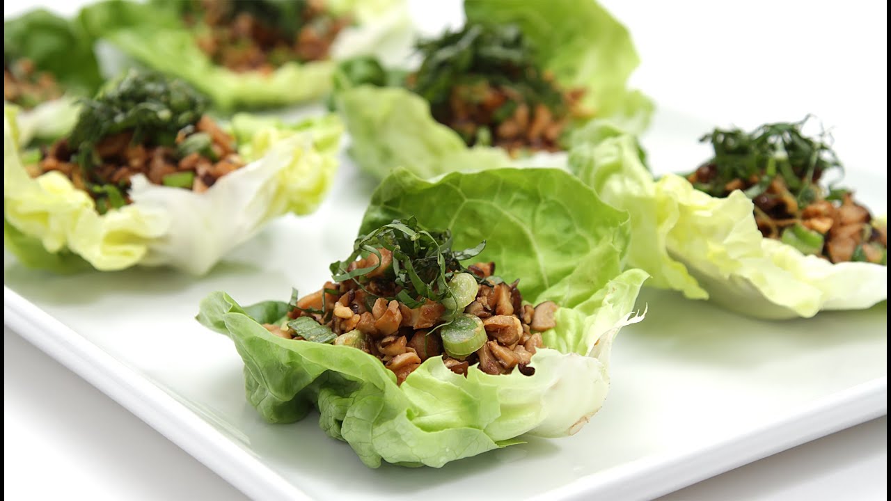 Shiitake Mushroom Lettuce Wraps with Basil Chiffonade