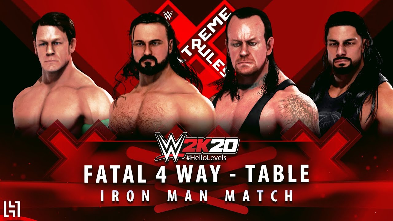 WWE 2K20 Fatal 4 Way - Table - 30 Min Iron Man Match Gameplay