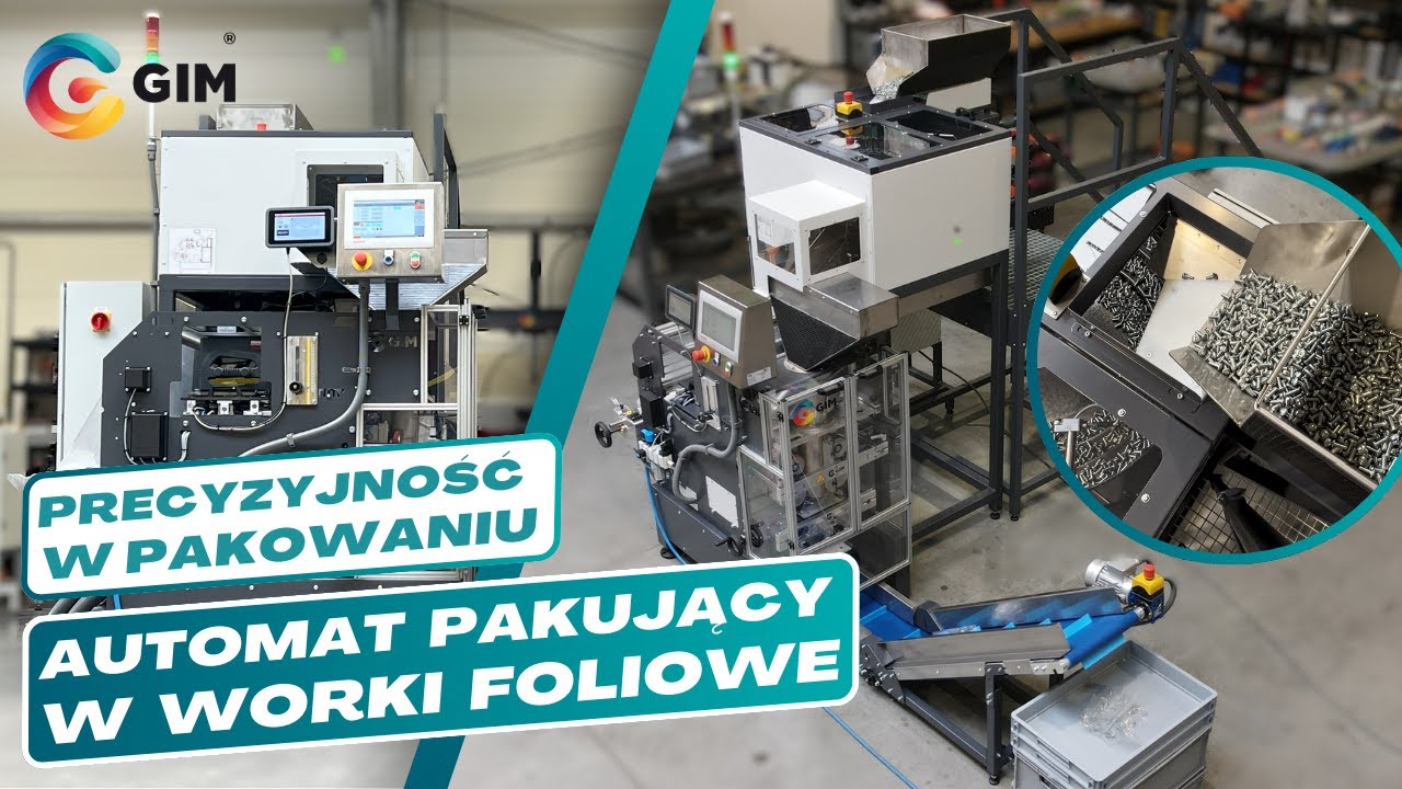 Automat pakujący w worki foliowe | Moduł liczący | Podajnik wibracyjny | Drukarka etykiet | GIM