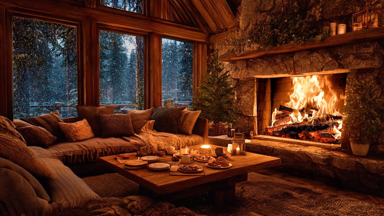 Crackling Fireplace and Calm Piano Ambience | Ambient Sounds for Restful Evenings | Relaxation