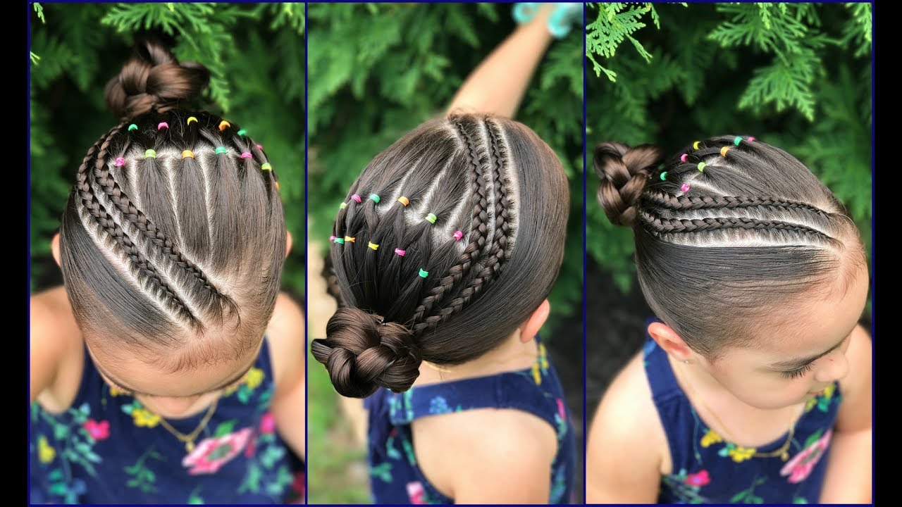 Peinados para niñas con ligas arcoiris  y trenzas pegadas|Peinados fáciles y rápidos  para niñas|LPH