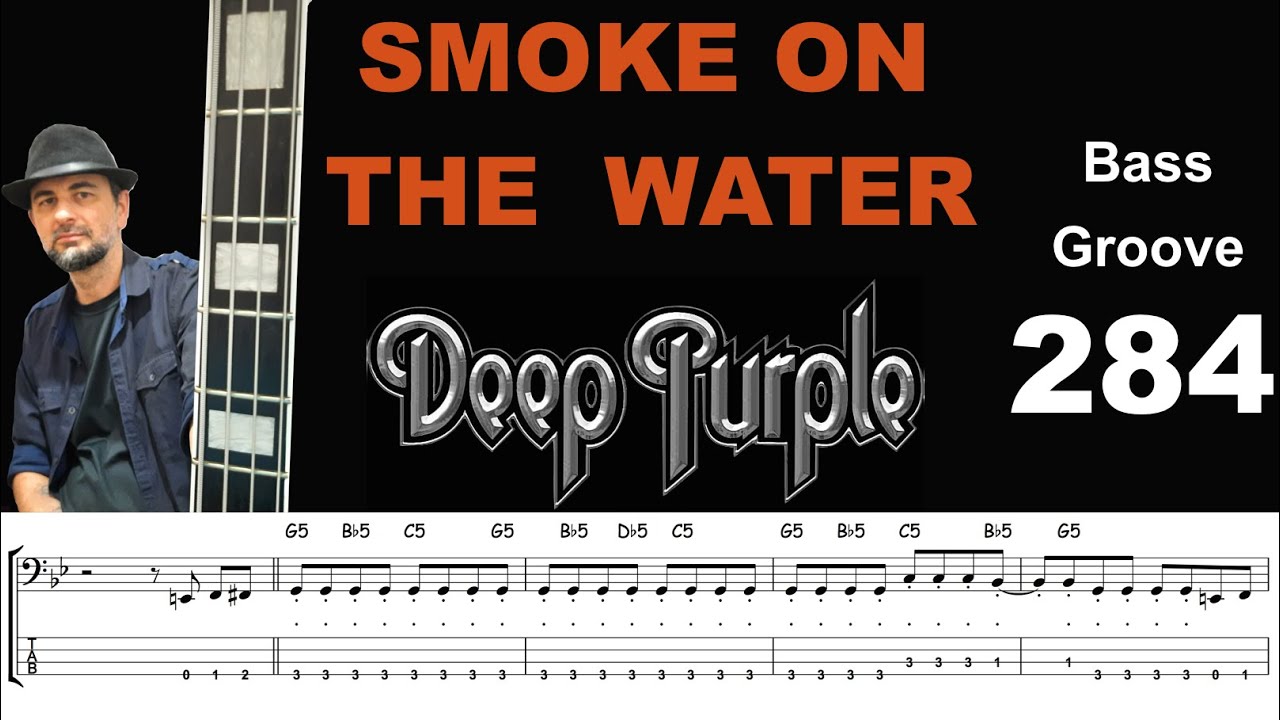 SMOKE ON THE WATER (Deep Purple) How to Play Bass Groove Cover with Score & Tab Lesson