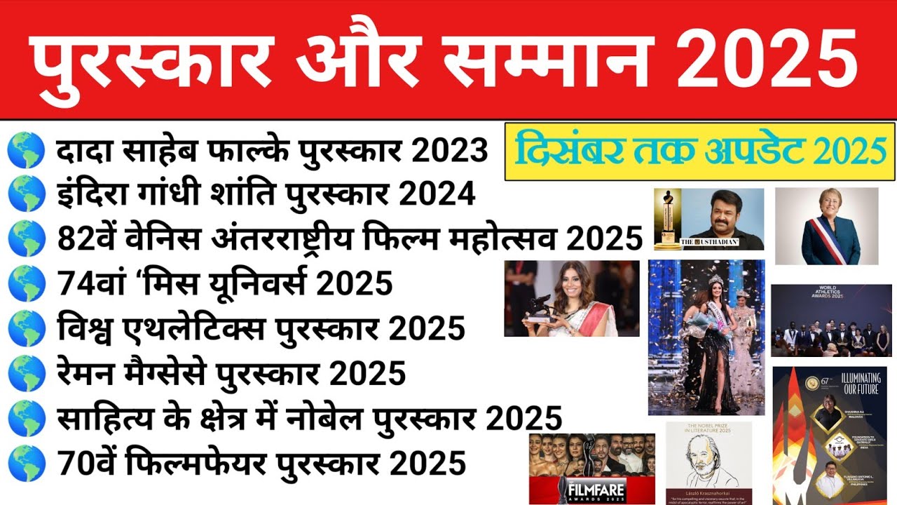 पुरस्कार और सम्मान 2025 | Award & Honours 2025 | दिसंबर तक अपडेट | #currentaffairs2025 