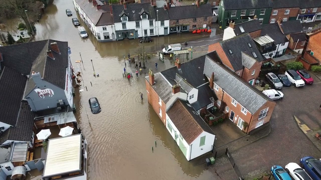 Storm Henk brings huge flood to Quorn village centre & White Horse pub  3rd January 2024