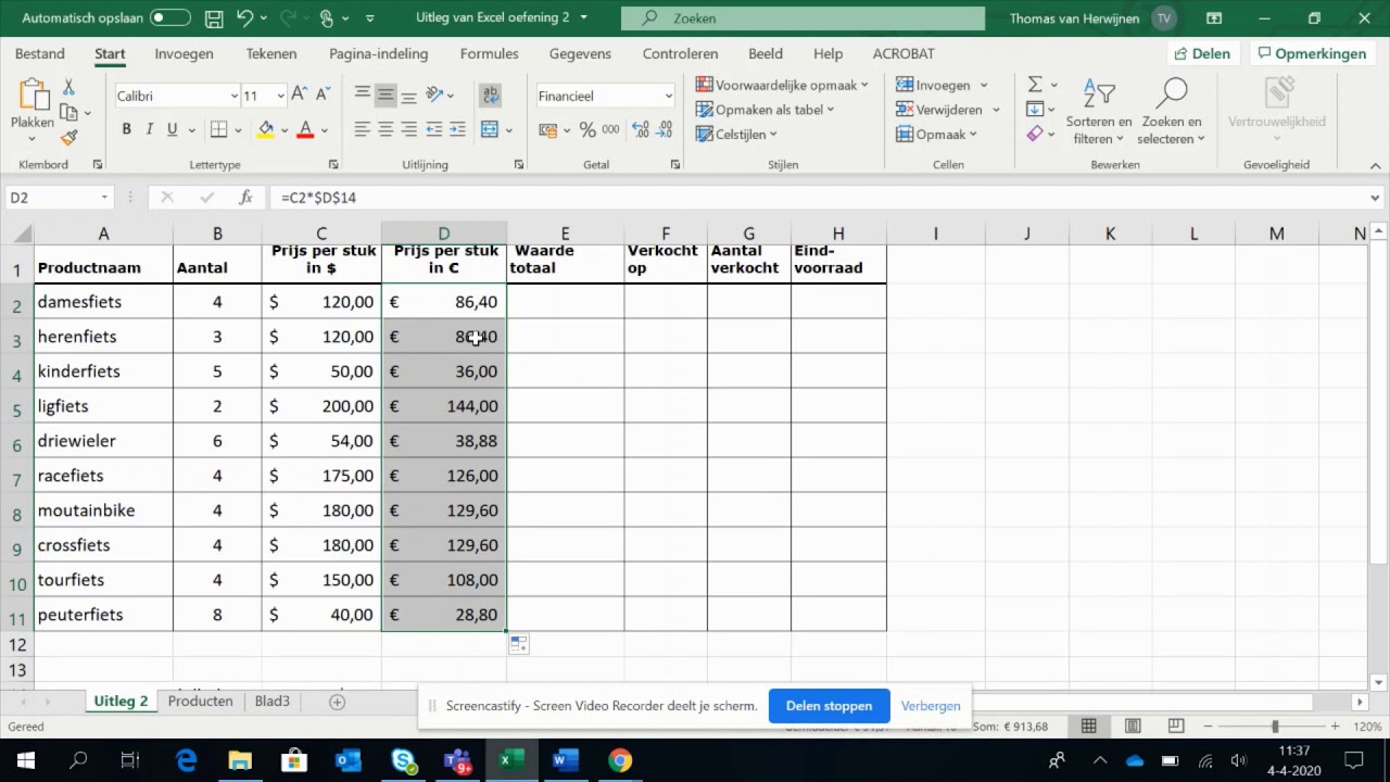 Digitale vaardigheden uitleg Excel oefening 2