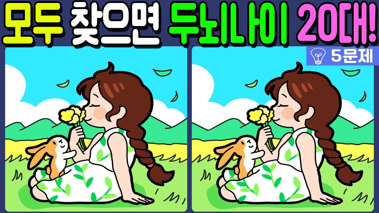 【다른그림찾기/치매예방】🔥차이점 3개 모두 다 찾으면 두뇌나이 20대!【 find difference / 두뇌운동/3개 찾기/5문제/#834】