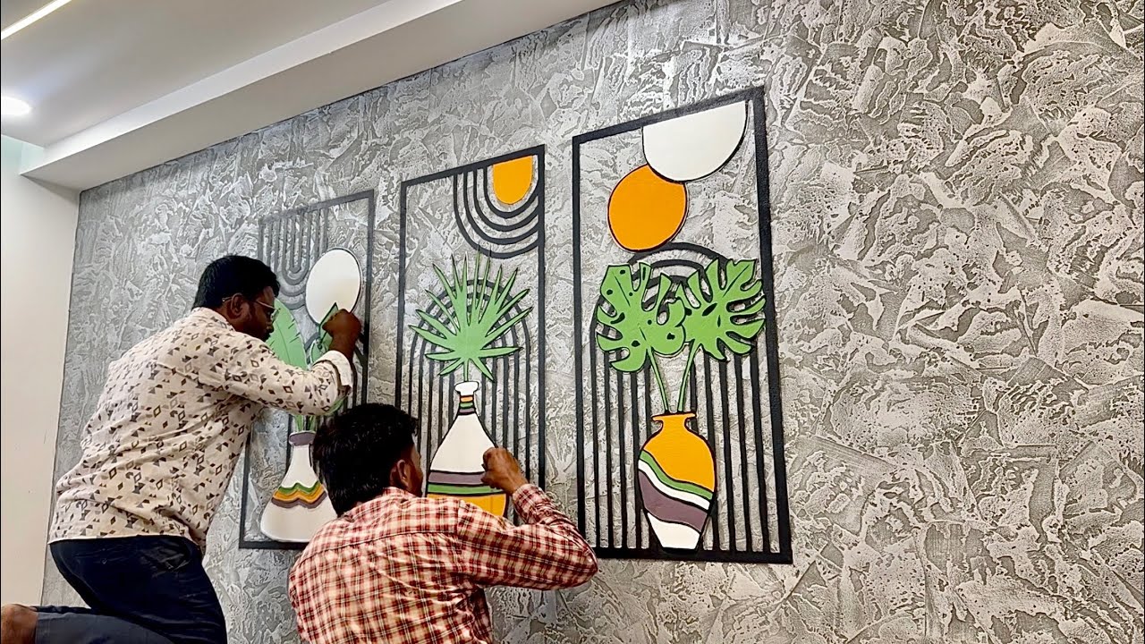 Texture Wall + Frame Mural Combo Interior Wall Design | Wall Texture design ideas ￼