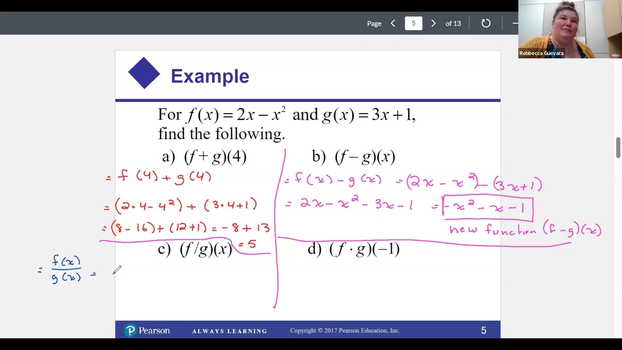 College Algebra Section 2.4 (Combination of Functions)