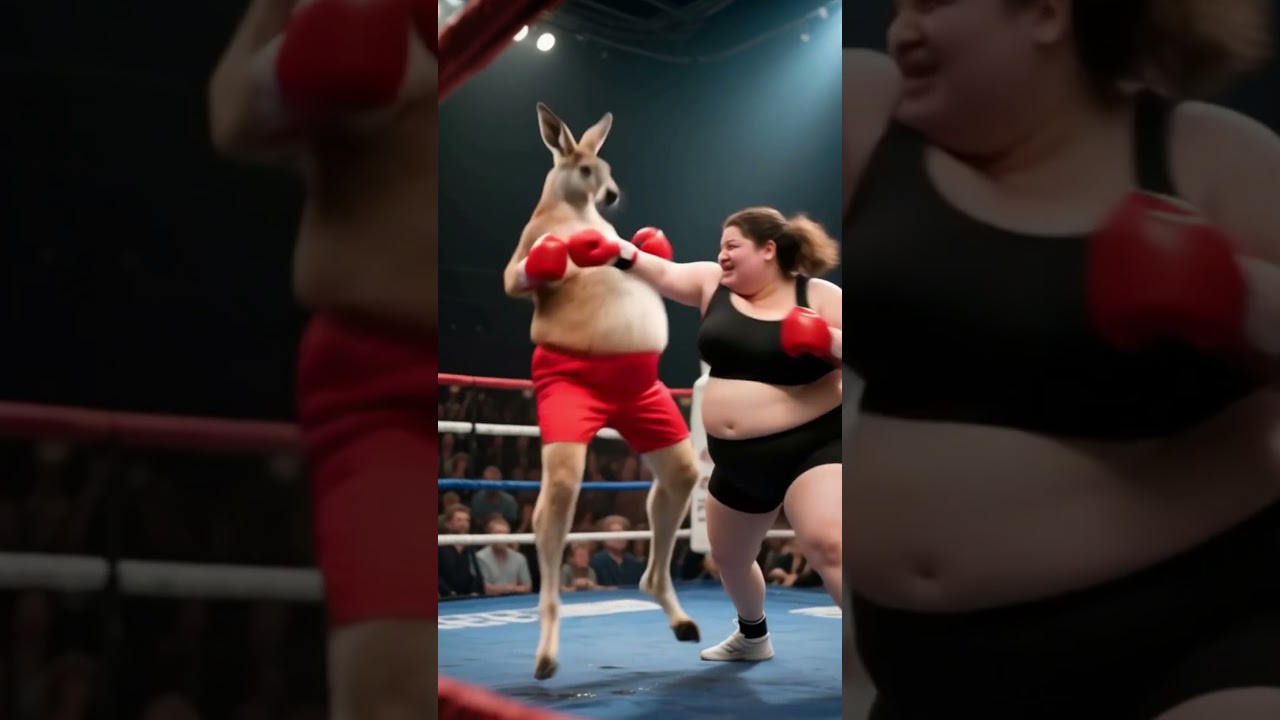 Boxing Babe vs Fat Roo #funny #funnyanimals #boxing