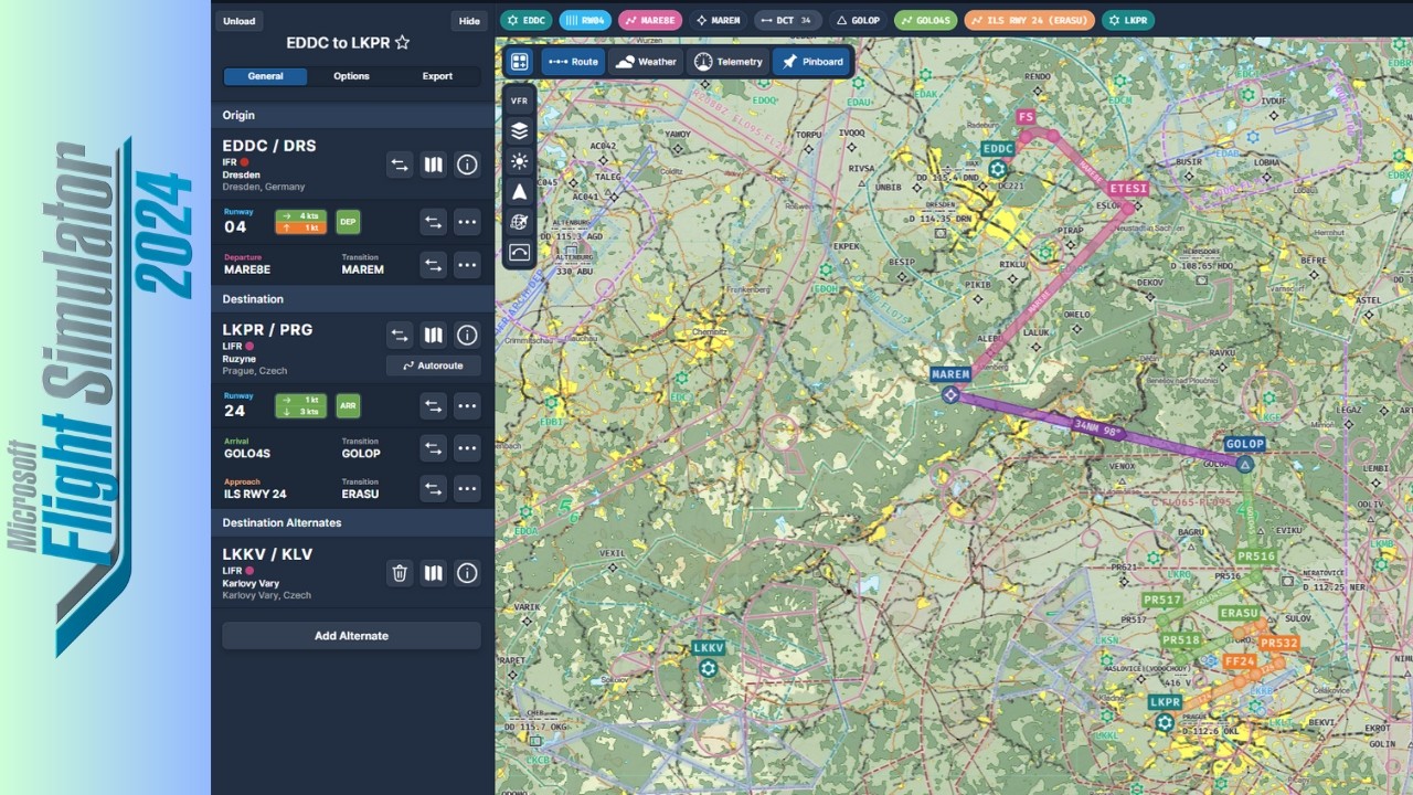 Ich habe das immer ignoriert: Navigraph Flugplanung (EDDC-LKPR) | MSFS2024 | Flug Simulator