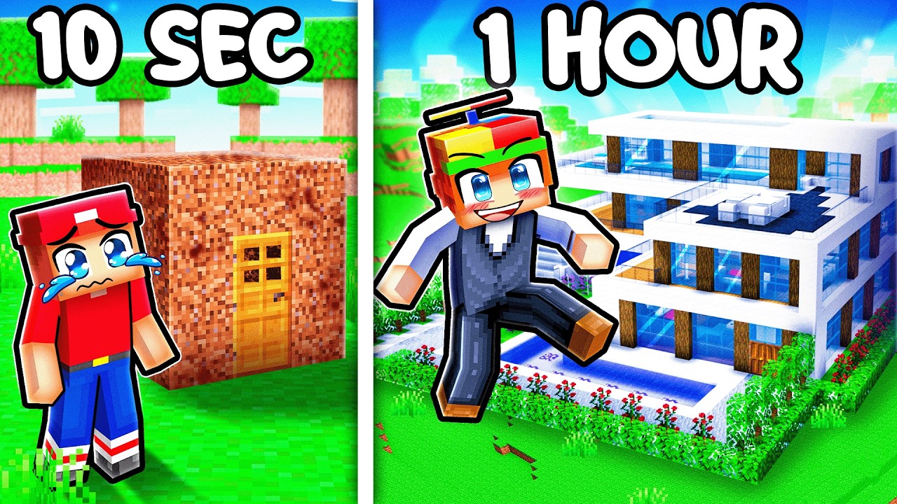 10 Seconds vs 1 Hour MODERN HOUSE Build Challenge!