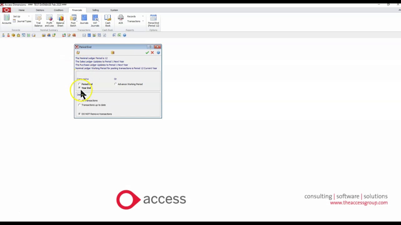 Access Dimensions Period and Year End