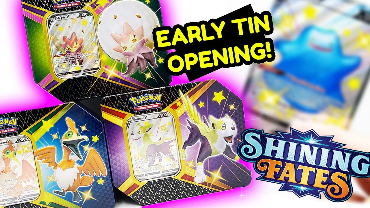 ALL 3 SHINING FATES TINS *EARLY OPENING* 18 Pokemon Packs! (Shiny Boltund, Eldegoss  & Cramorant)