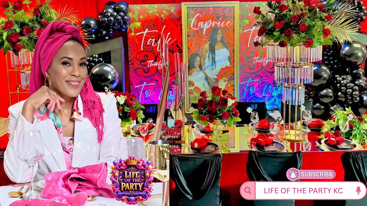 Talk Thirty to me decor red black and gold decor New candelabras design with floral work. 
