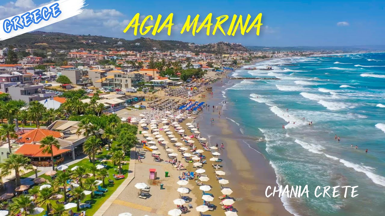 Agia Marina Chania Crete Greece 🇬🇷  4K Drone Tour