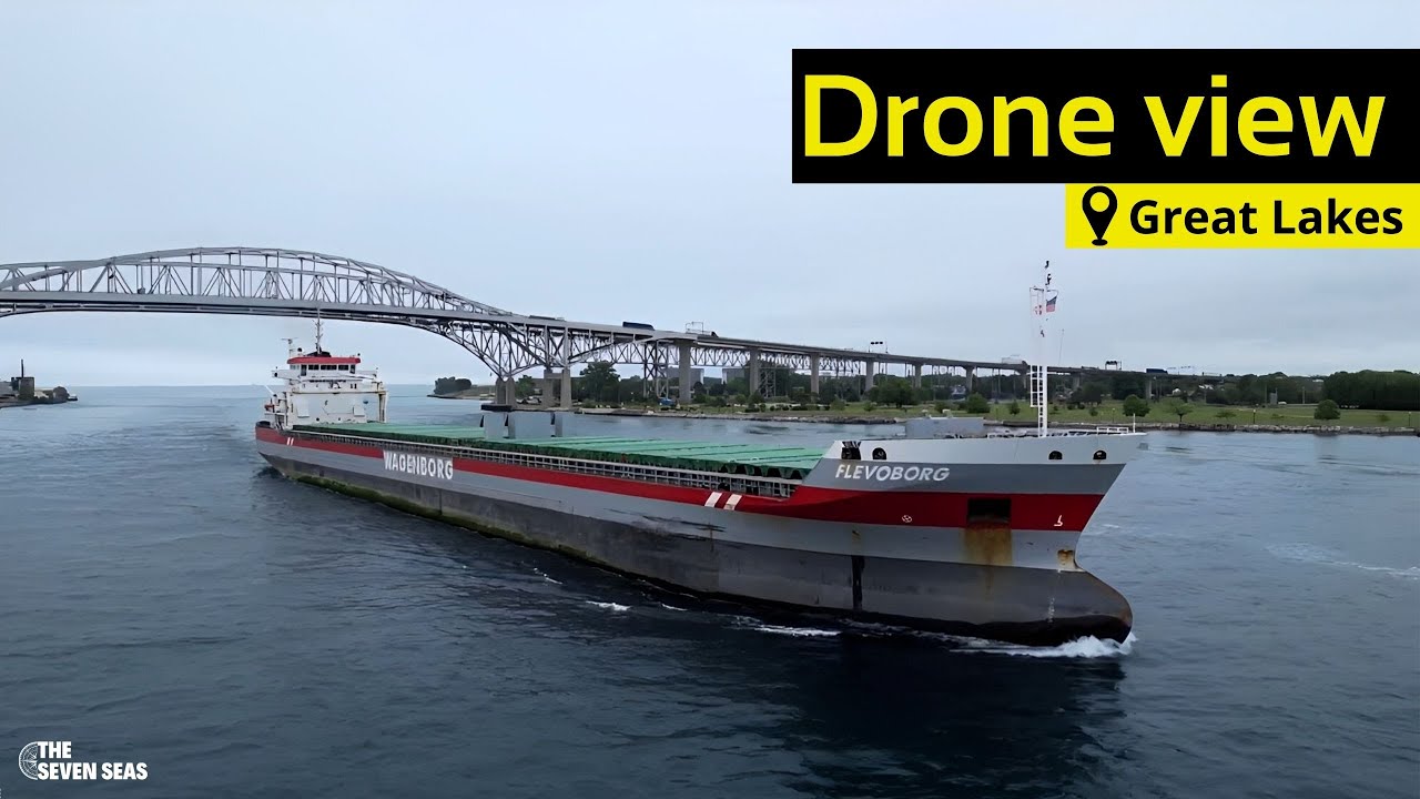 Drone video of Cargo ship 'FLEVOBORG' WAGENBORG at Port Huron, Michigan - Shipspotting 2023 !